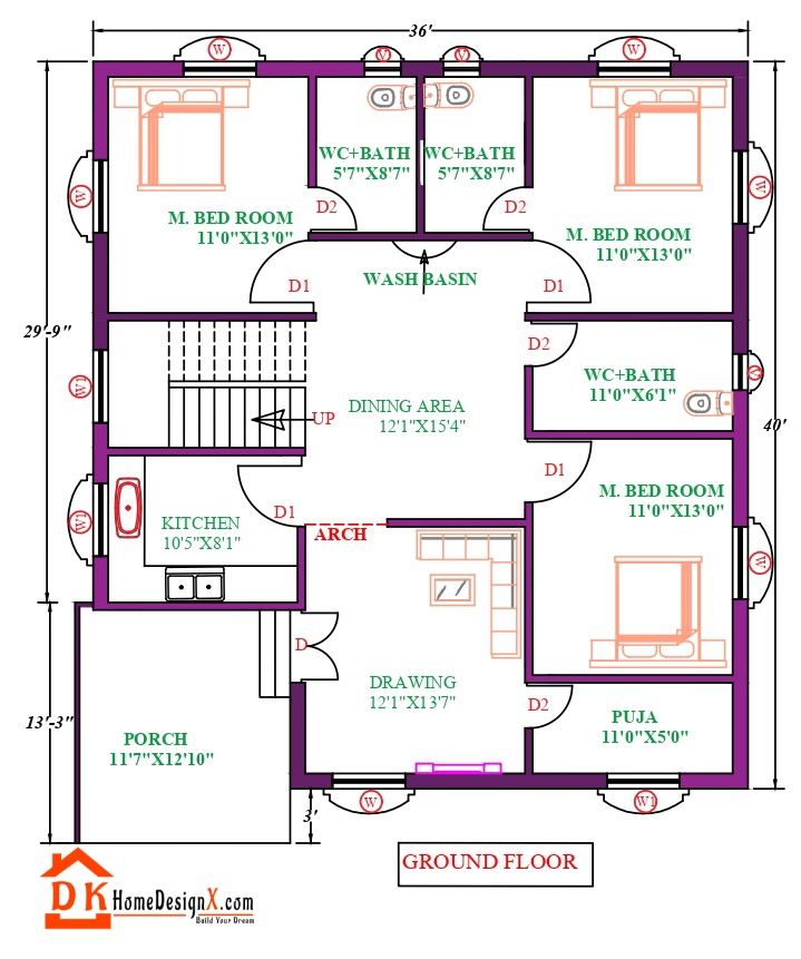 36X40 Affordable House Plan - DK Home DesignX