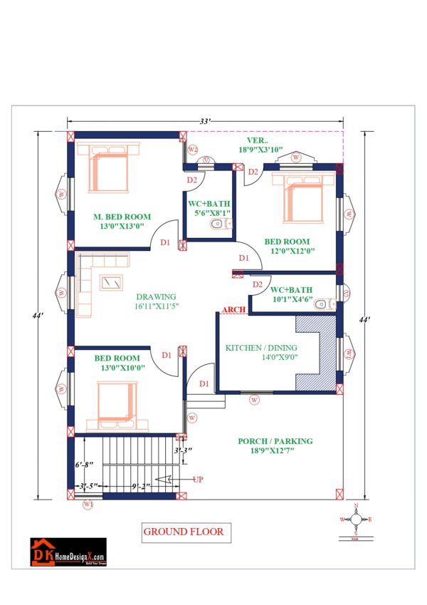 33X44 Affordable House Design