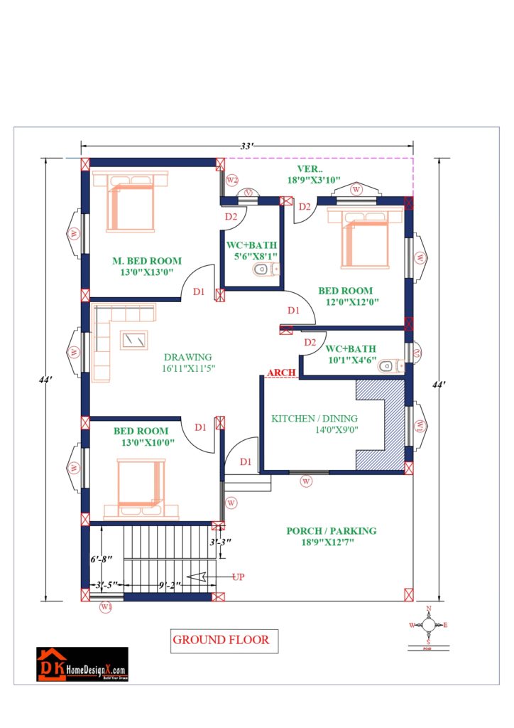 33X44 Affordable House Design - DK Home DesignX