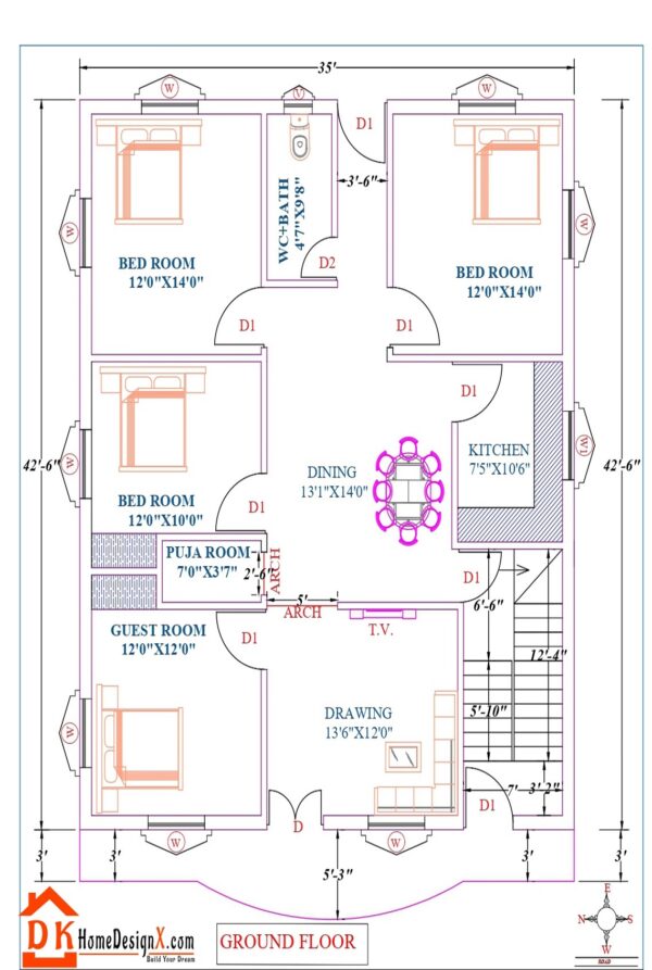 35X42 Affordable House Plan