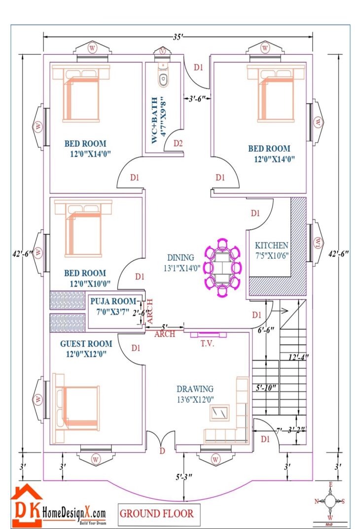 35X42 Affordable House Plan