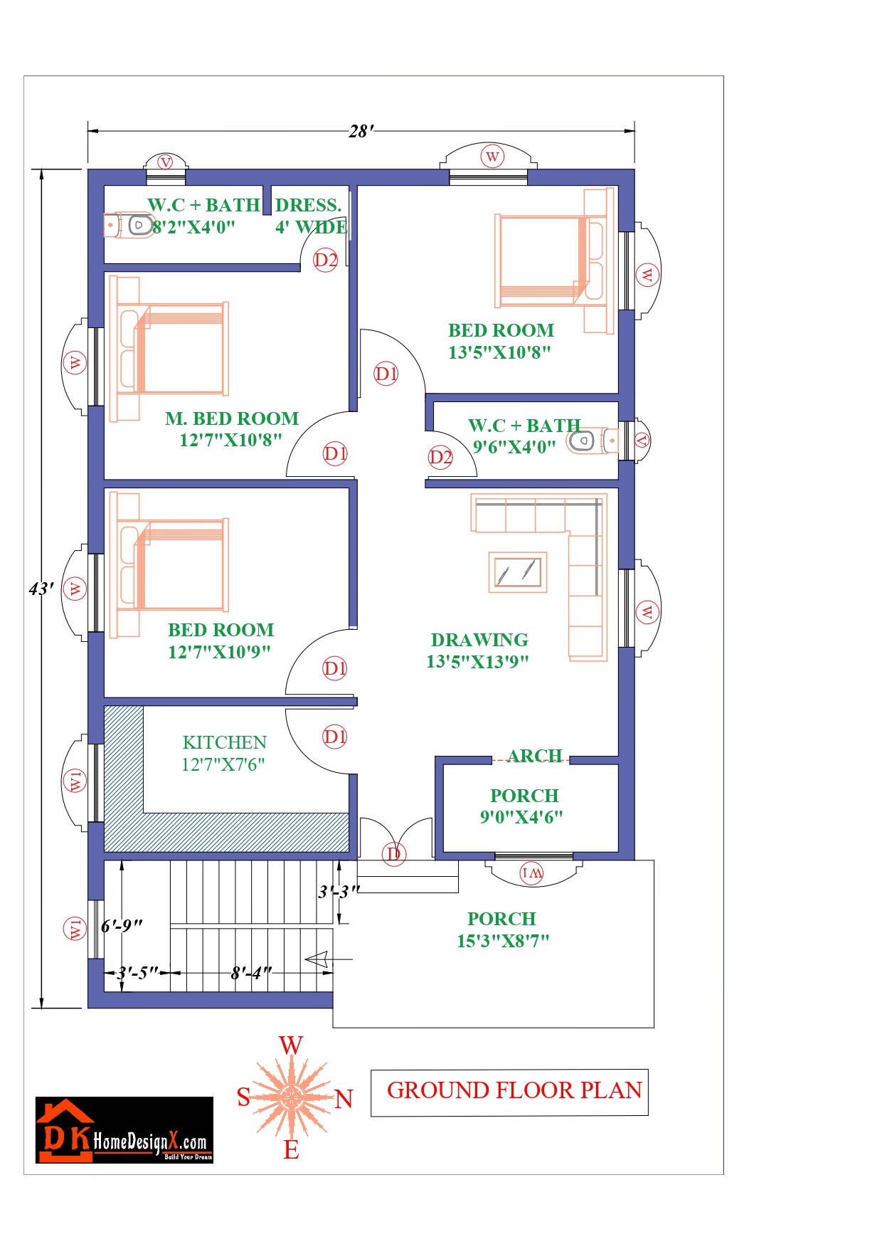 28X43 Affordable House Design - DK Home DesignX