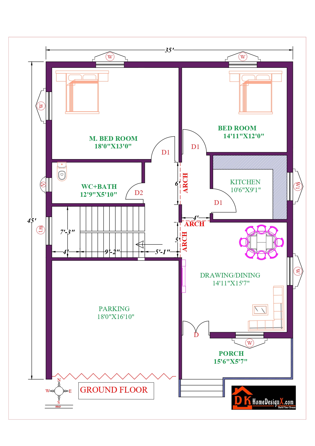 35X45 Affordable House Design - DK Home DesignX