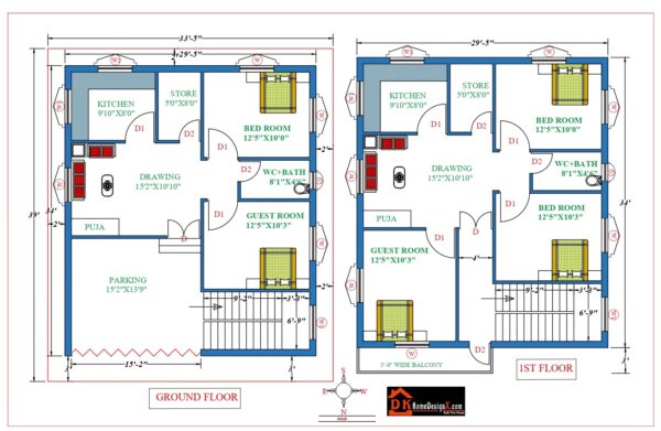 30X34 Affordable House Design