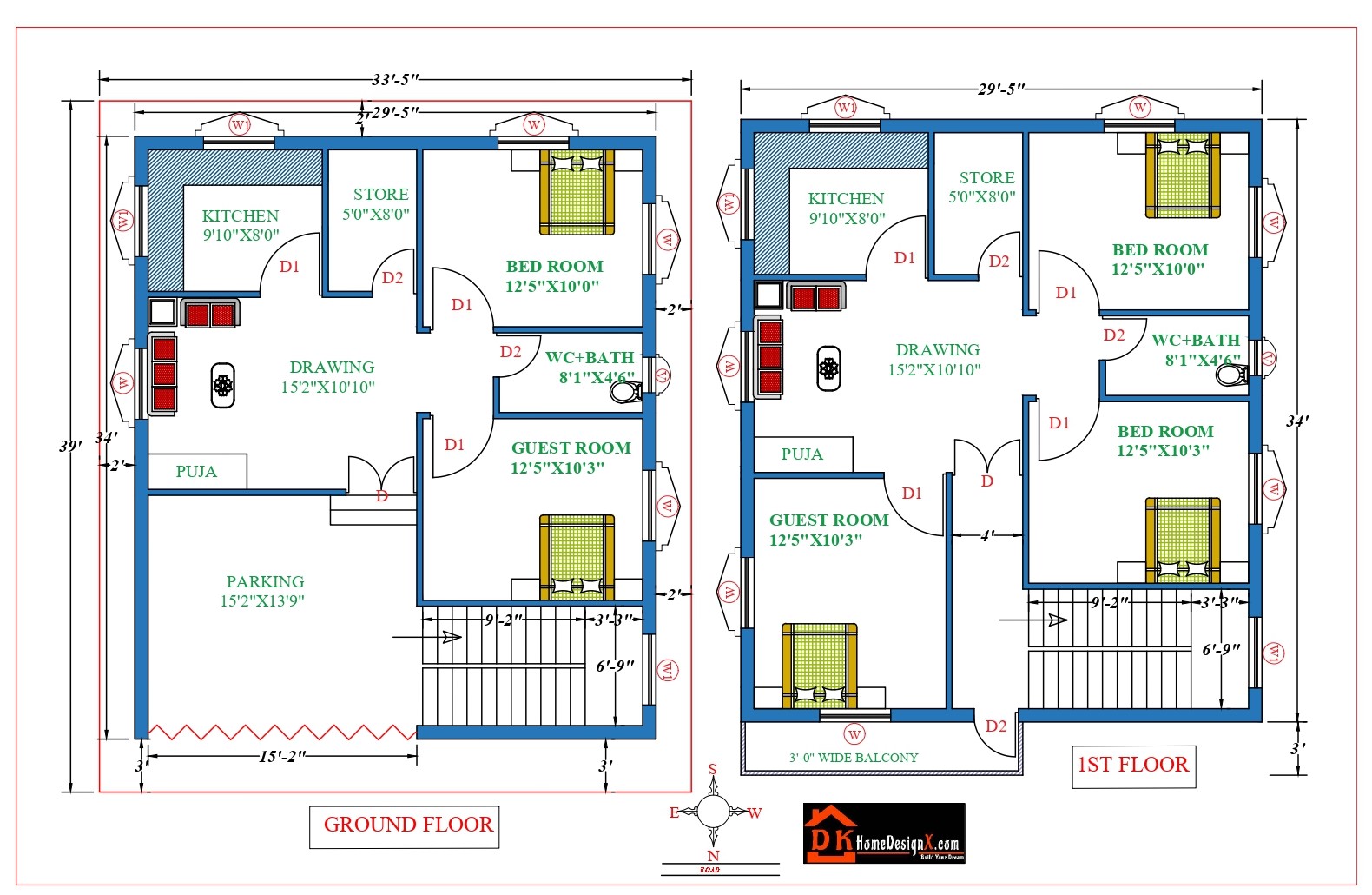 30X34 Affordable House Design - DK Home DesignX