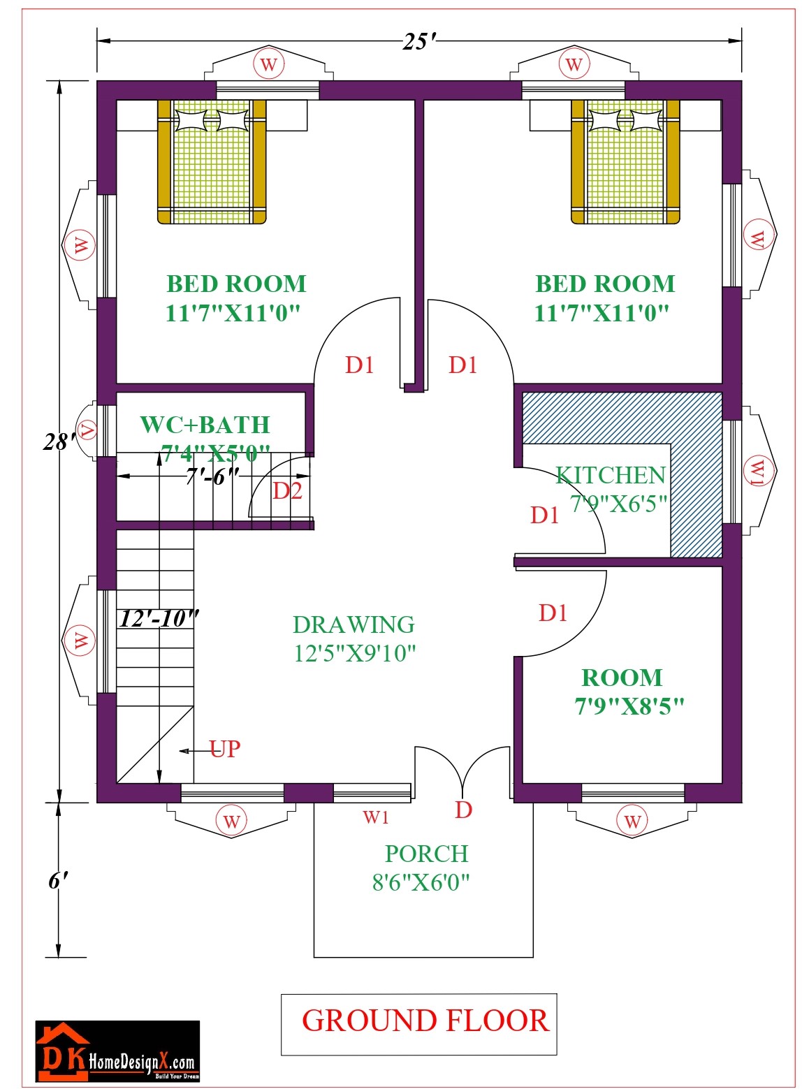 25X28 Small House Design - DK Home DesignX