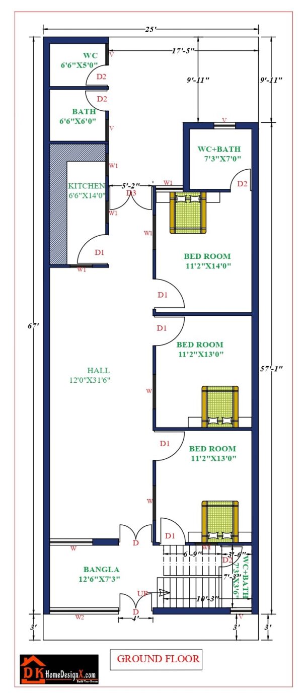 25X67 Affordable House Design