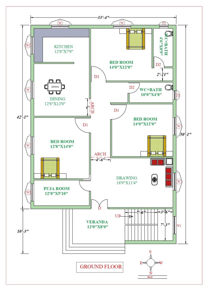 34X50 Affordable House Design