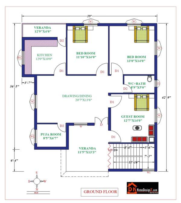 39X43 Affordable House Design