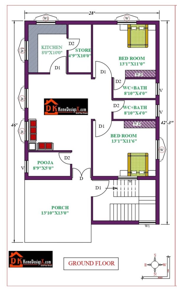 28X46 Affordable House Design