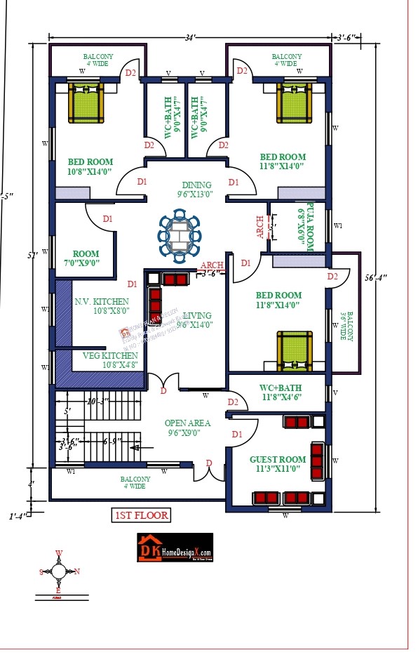 34X57 Affordable House Design