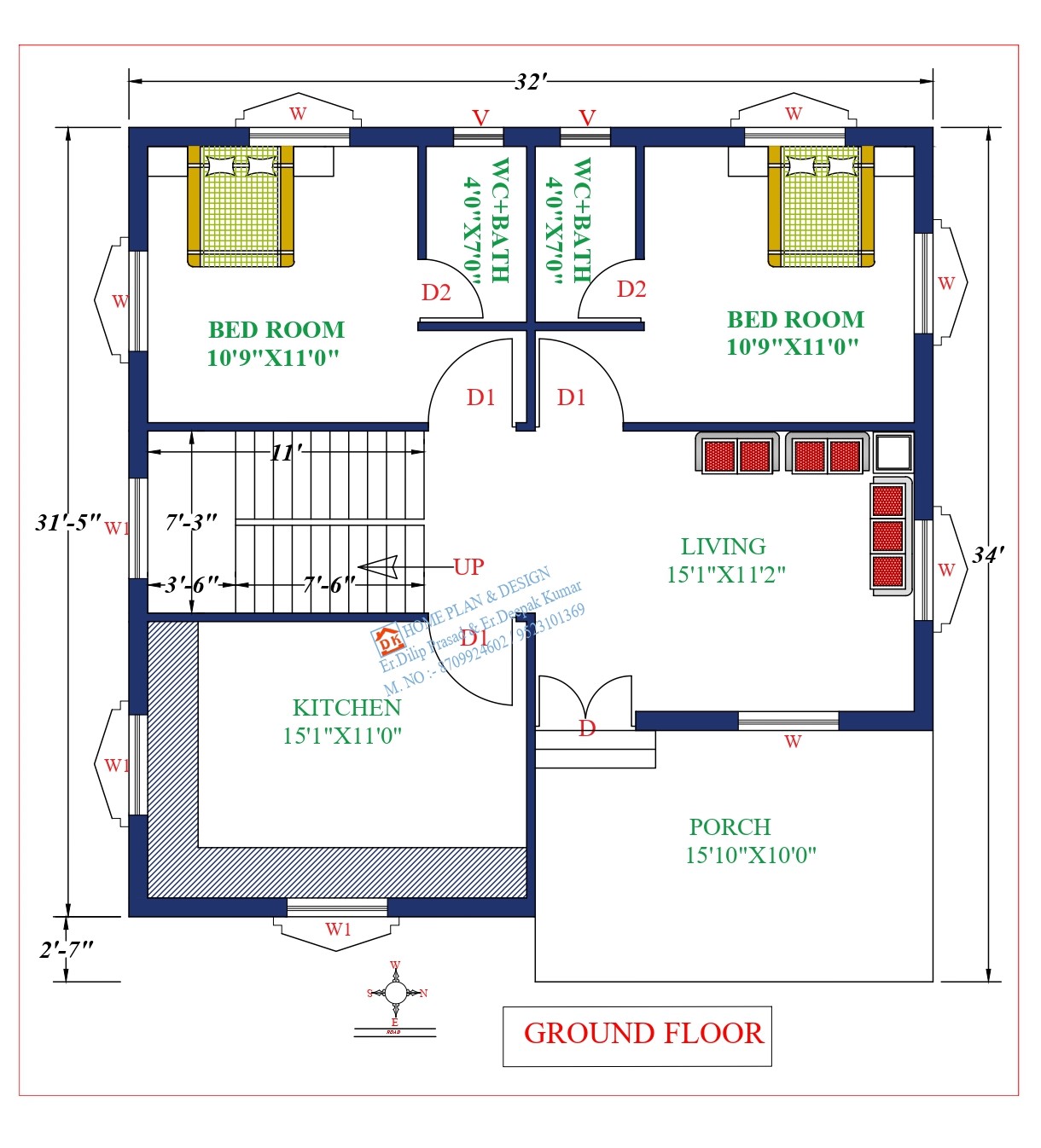 32X34 Affordable House Design - DK Home DesignX