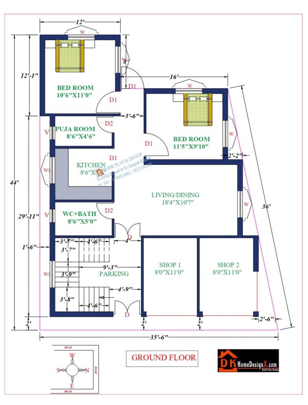 36X44 Affordable House Design