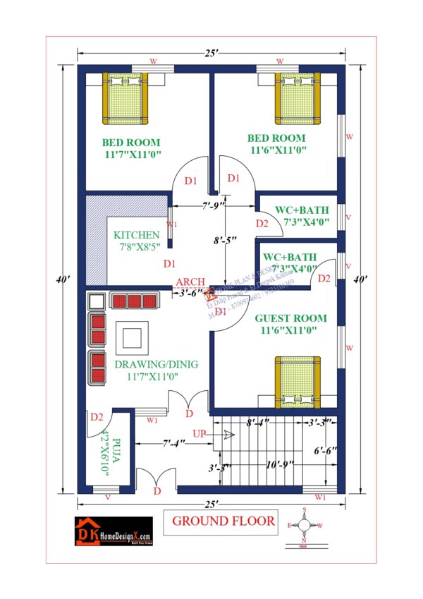 25X40 Affordable House Design - DK Home DesignX