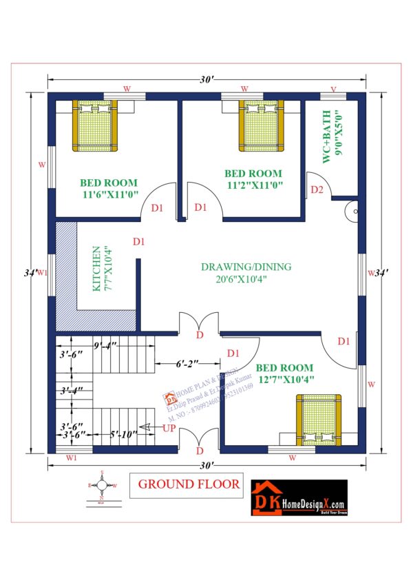 30X34 Affordable House Design