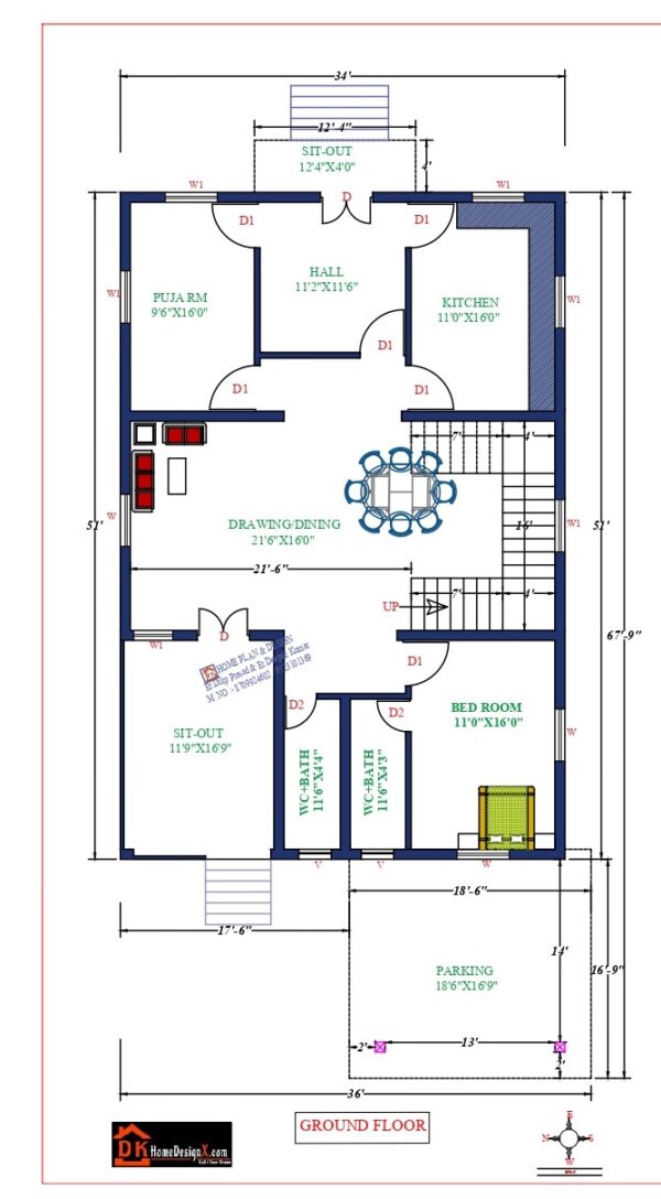 36X68 Affordable House Design