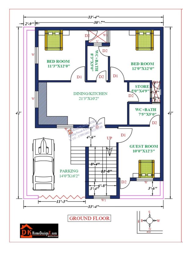 34X41 Affordable House Design