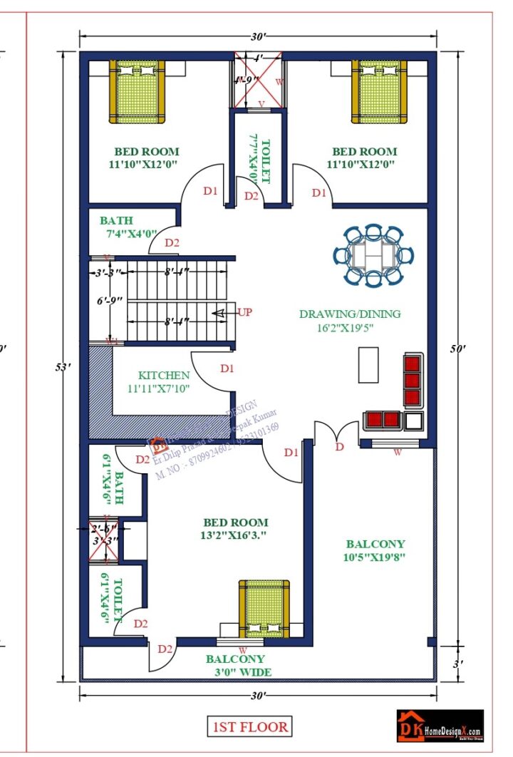 30X53 Affordable House Design - DK Home DesignX