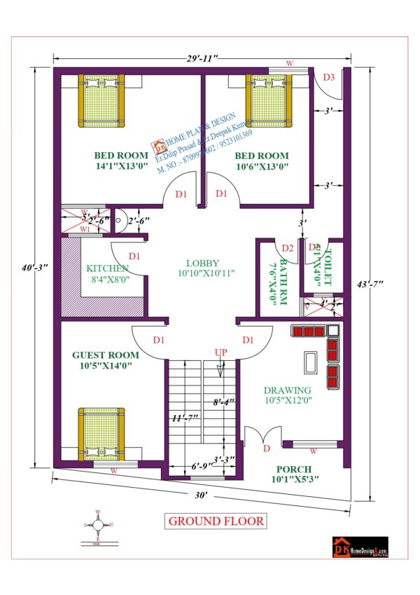 30X44 Affordable House Design
