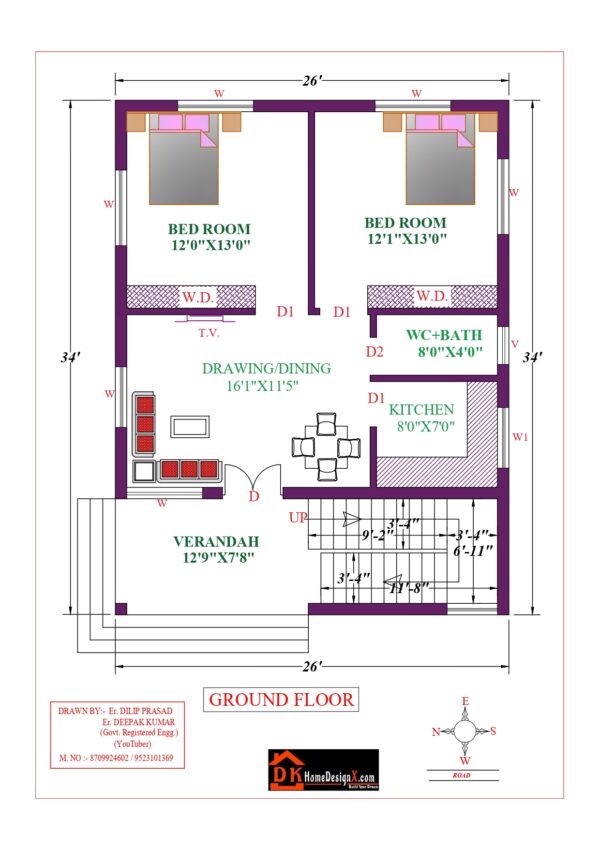 26X34 Affordable House Design