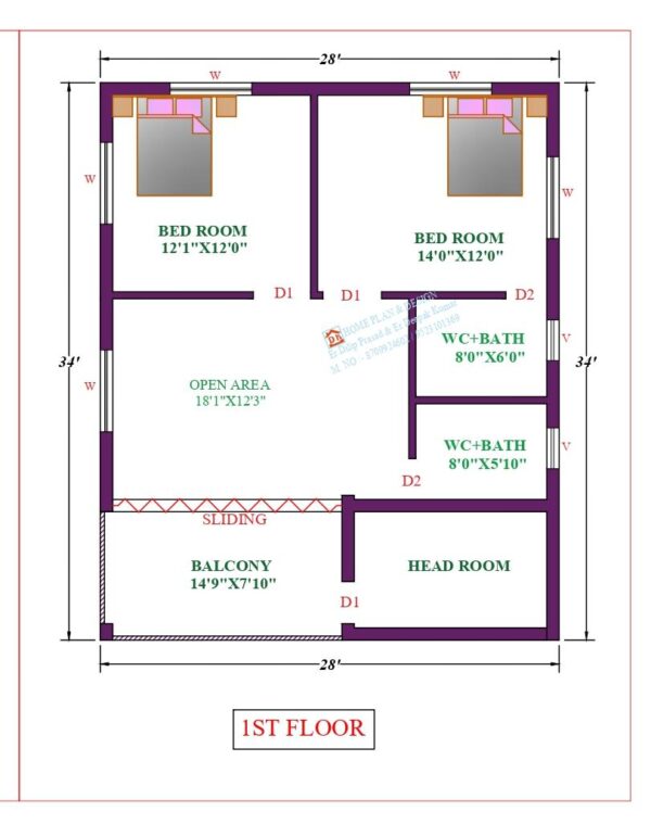 28X34 Affordable House Design
