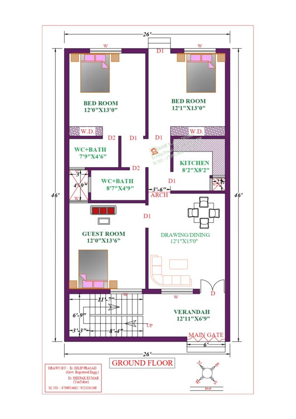 26X46 Affordable House Design