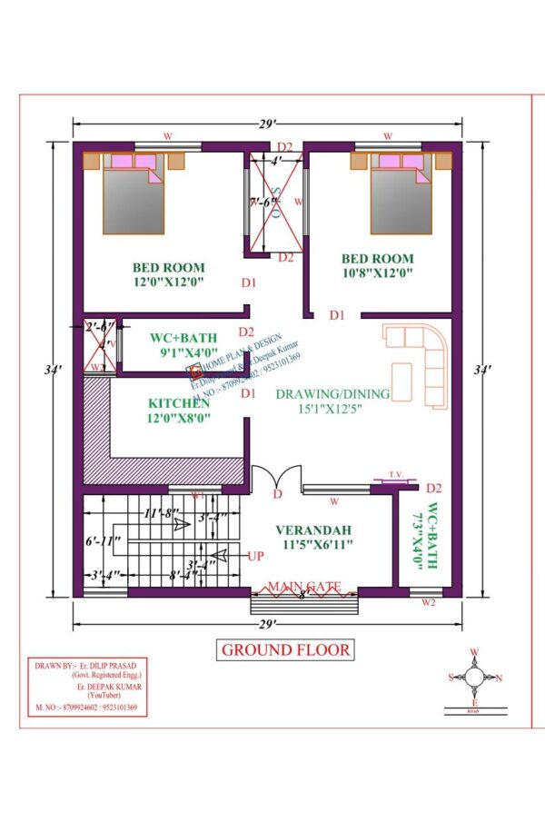 29X34 Affordable House Design