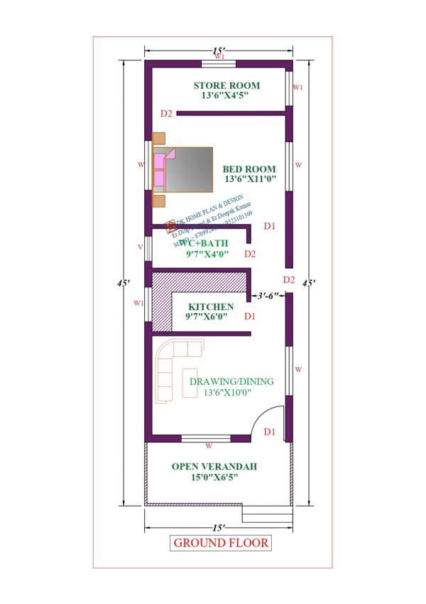 15X45 Affordable House Design