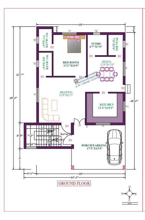 34X54 Affordable House Design